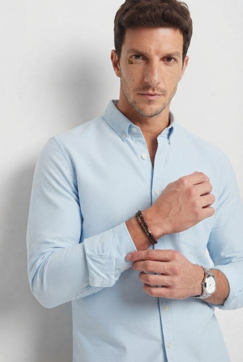 Sky Blue Solid Oxford Semi Slim Fit Full Sleeve Shirt product image