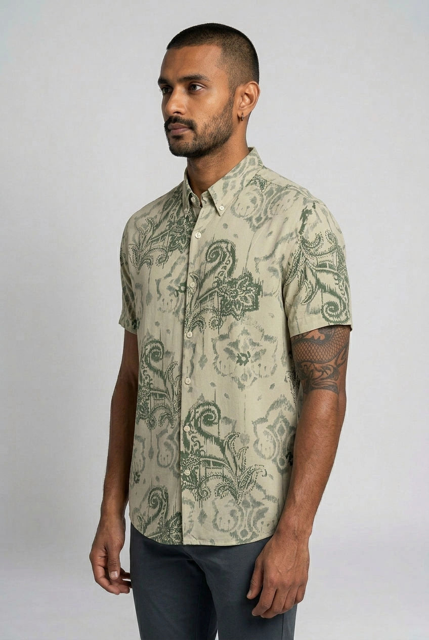 Green Rayon Printed Shirt