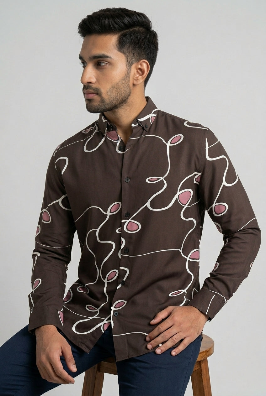 Brown Rayon Printed Shirt