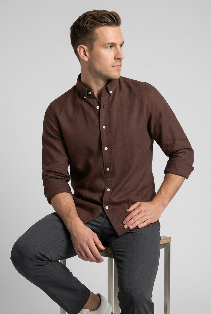 Linen Plain Slim Fit Shirt-thumbmail-13