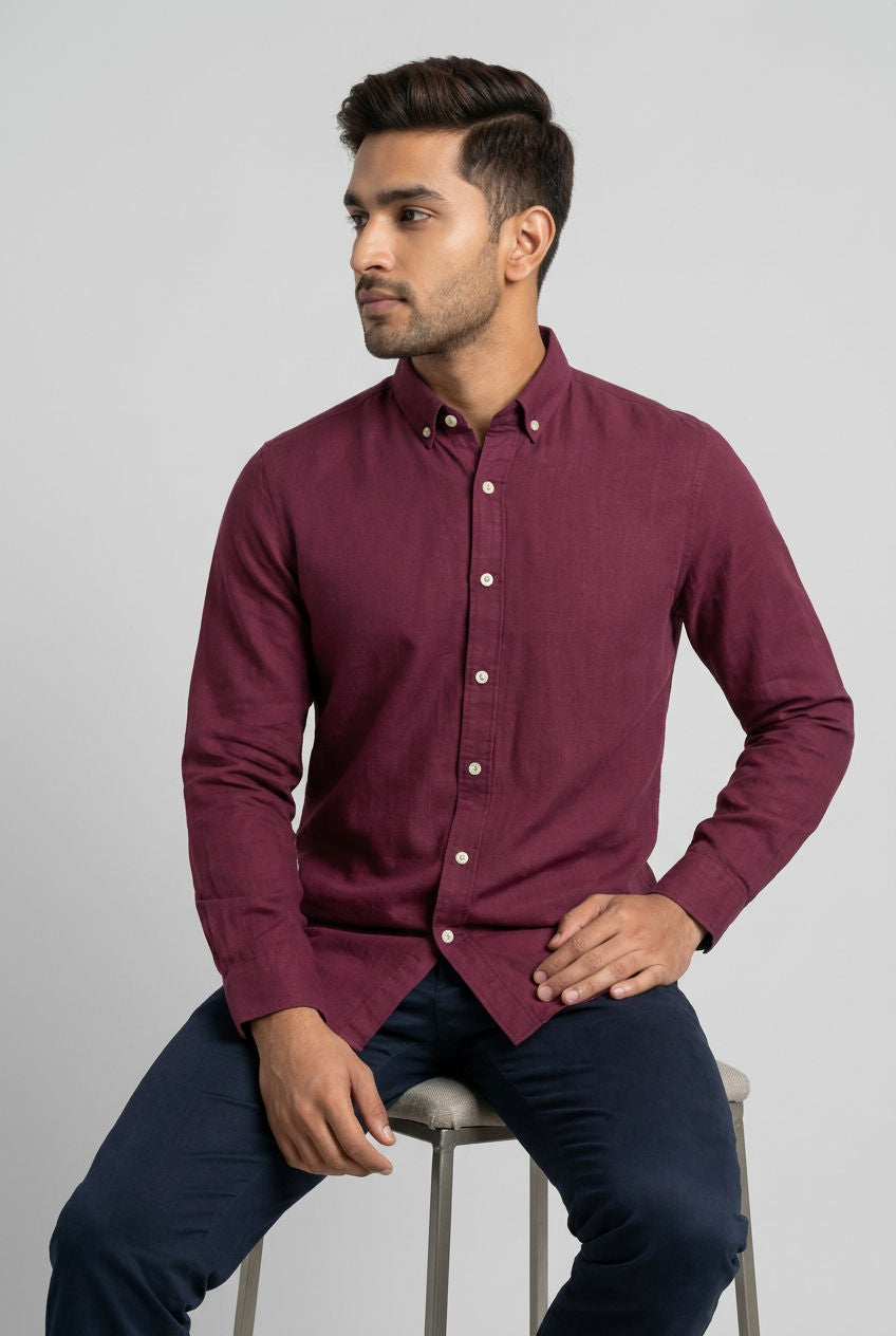 Linen Plain Slim Fit Shirt-thumbmail-7