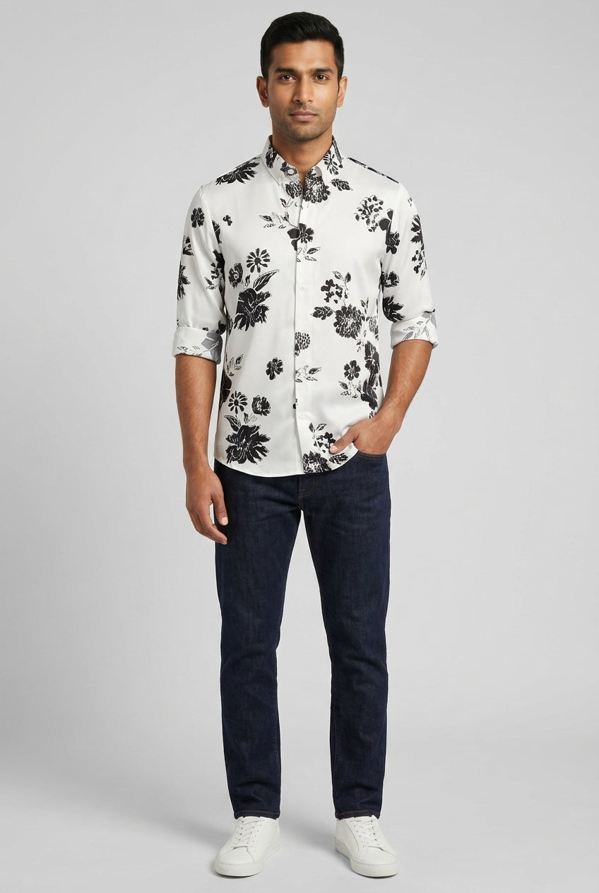 Casual White Floral Shirt