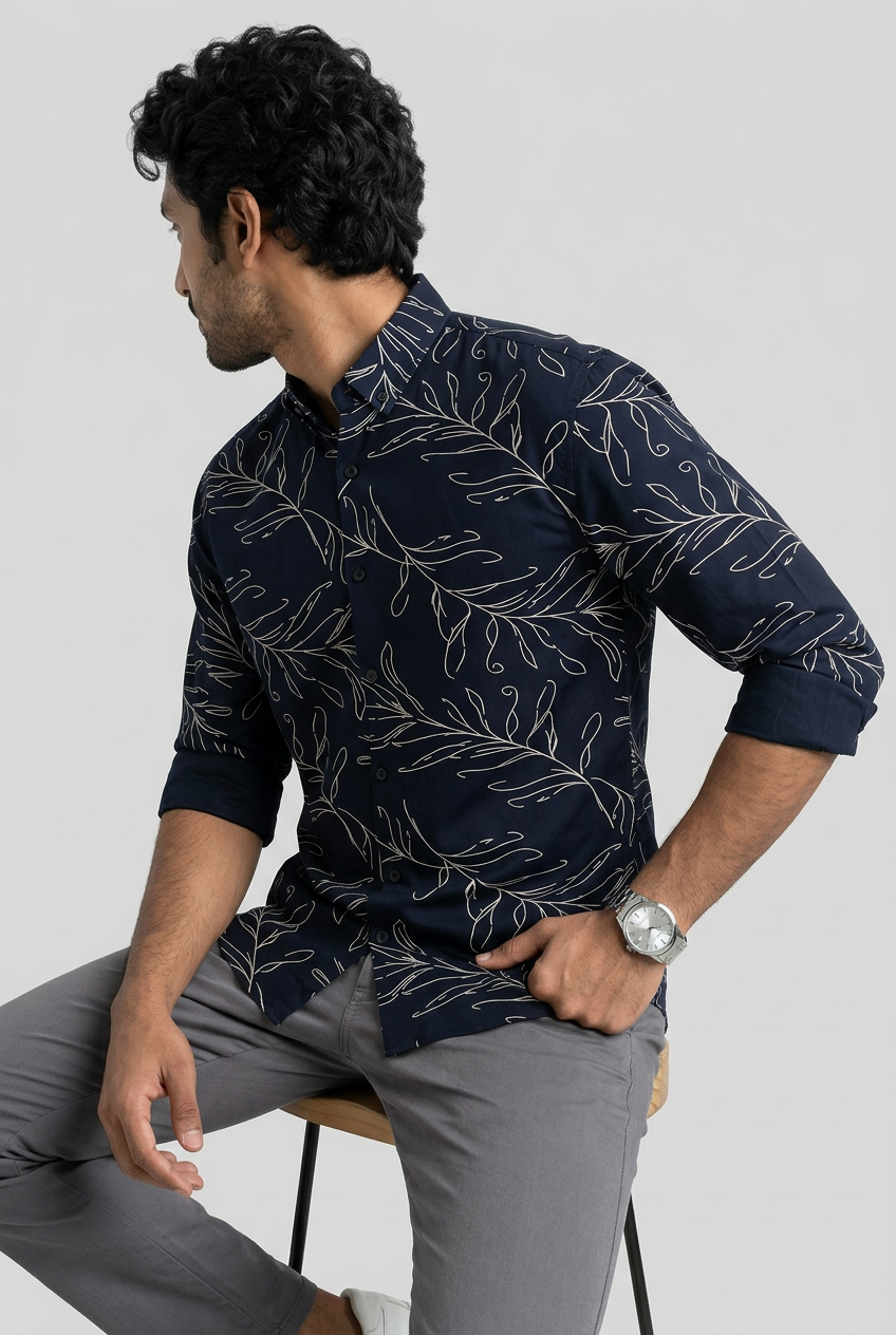 Black Rayon Printed Shirt