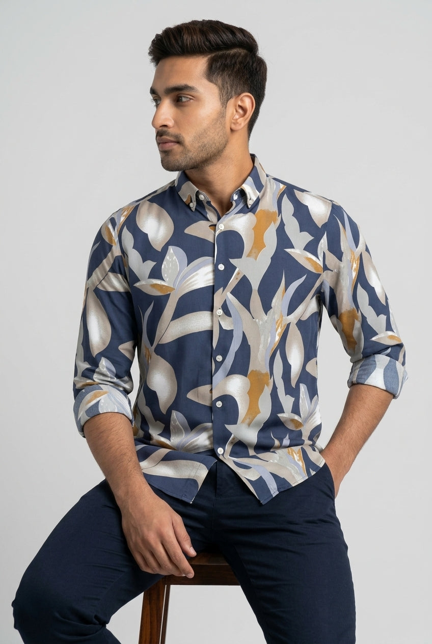 Blue Abstract Print Shirt