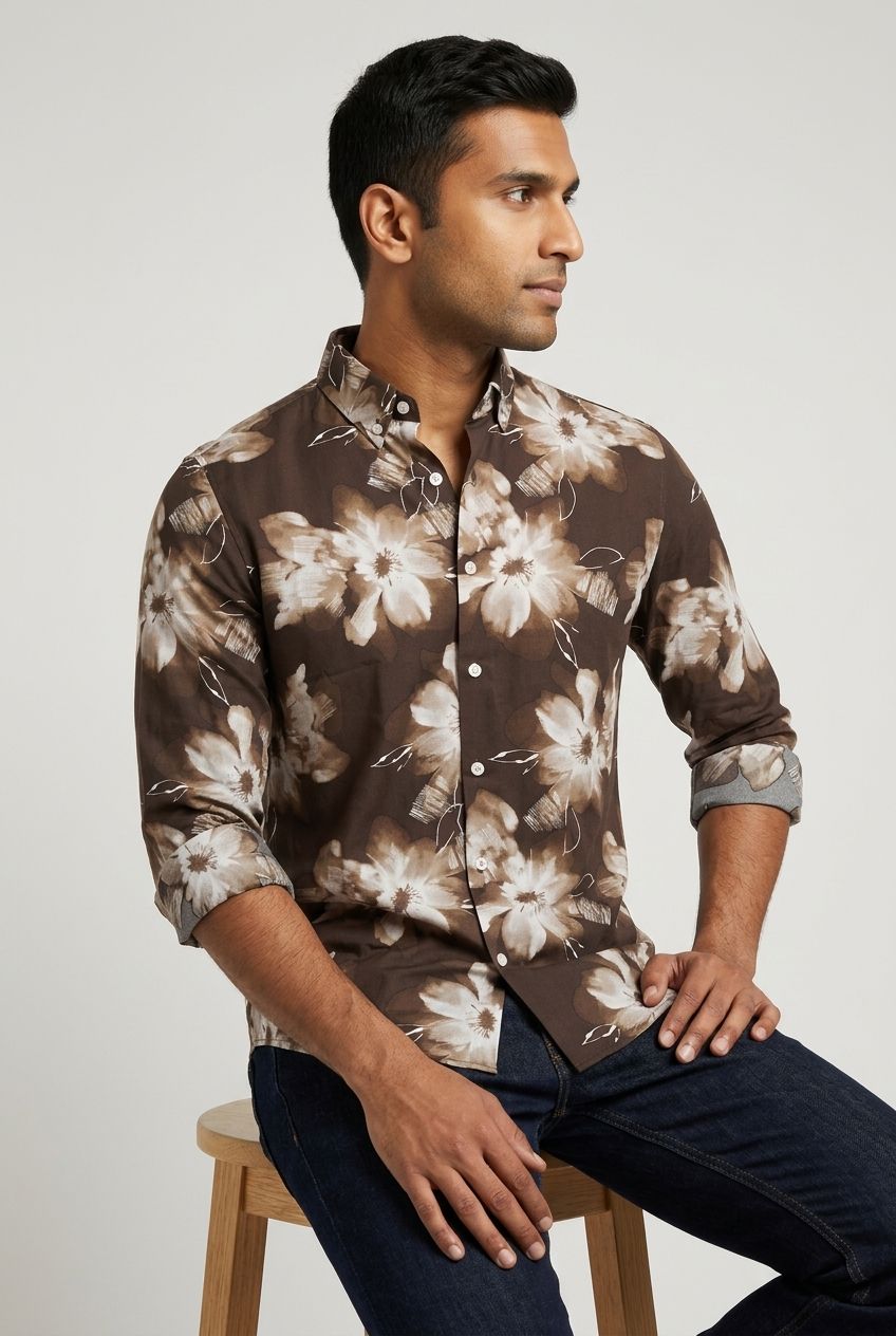 Dark Brown Printed Shirt