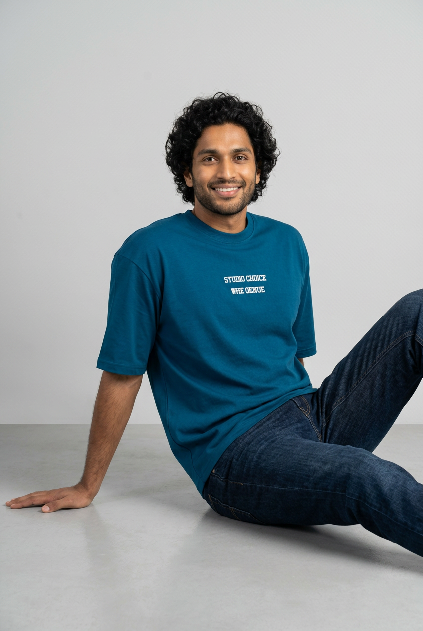 Sage Blue Printed T-Shirt-thumbmail-4