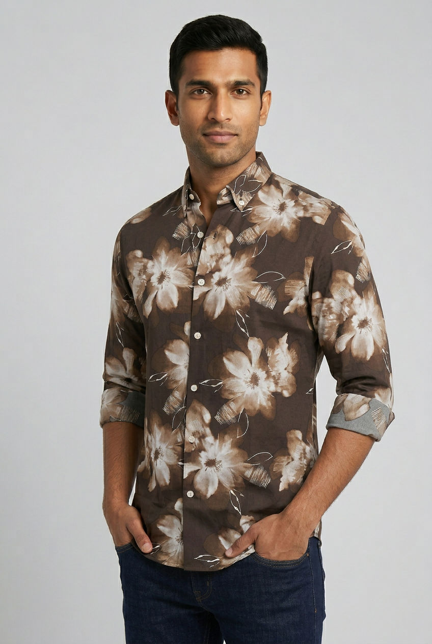 Dark Brown Printed Shirt