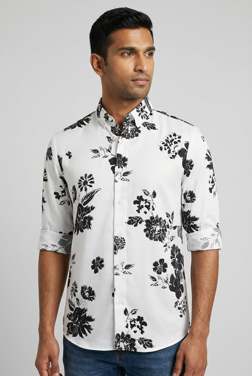 Casual White Floral Shirt