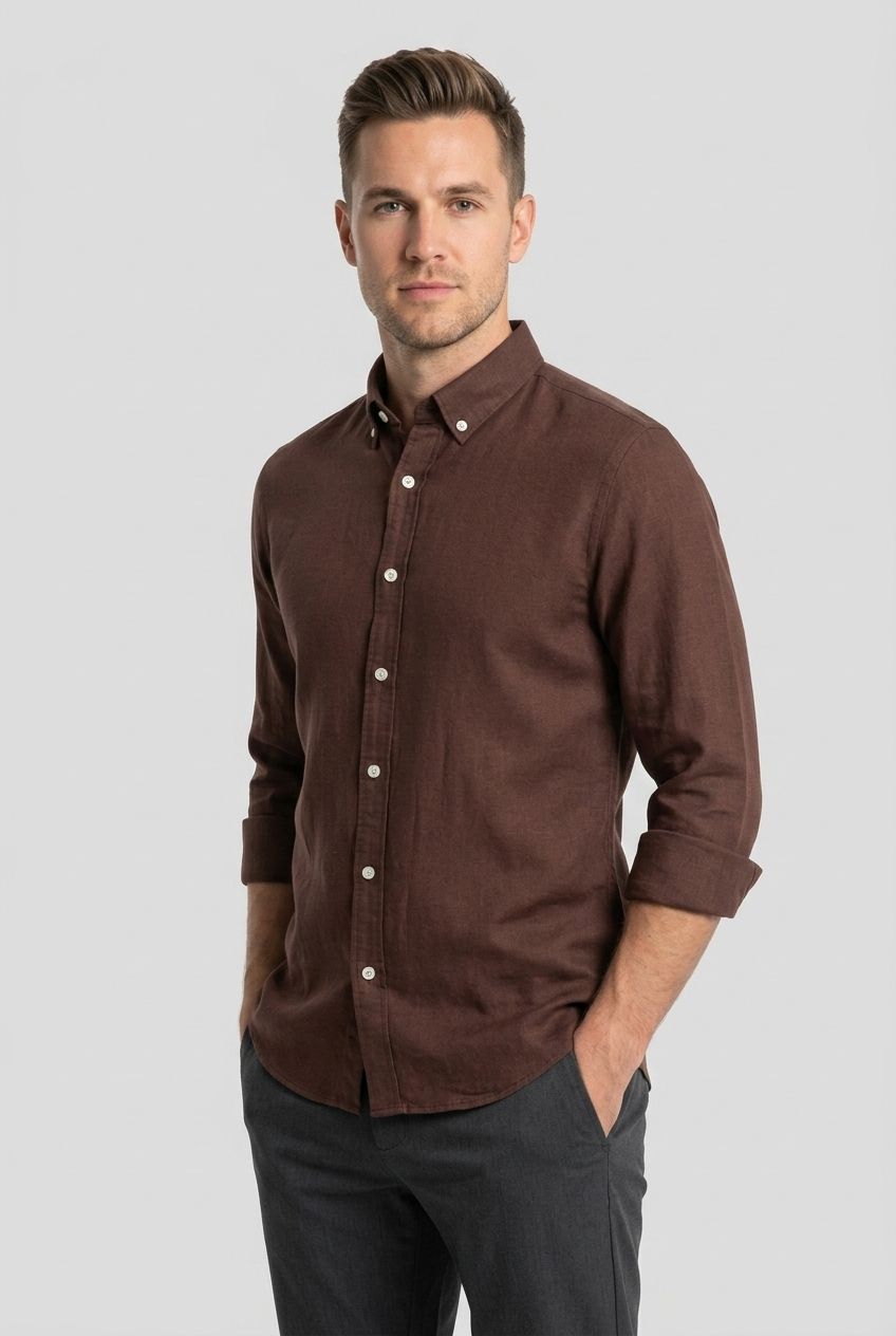 Linen Plain Slim Fit Shirt-thumbmail-18