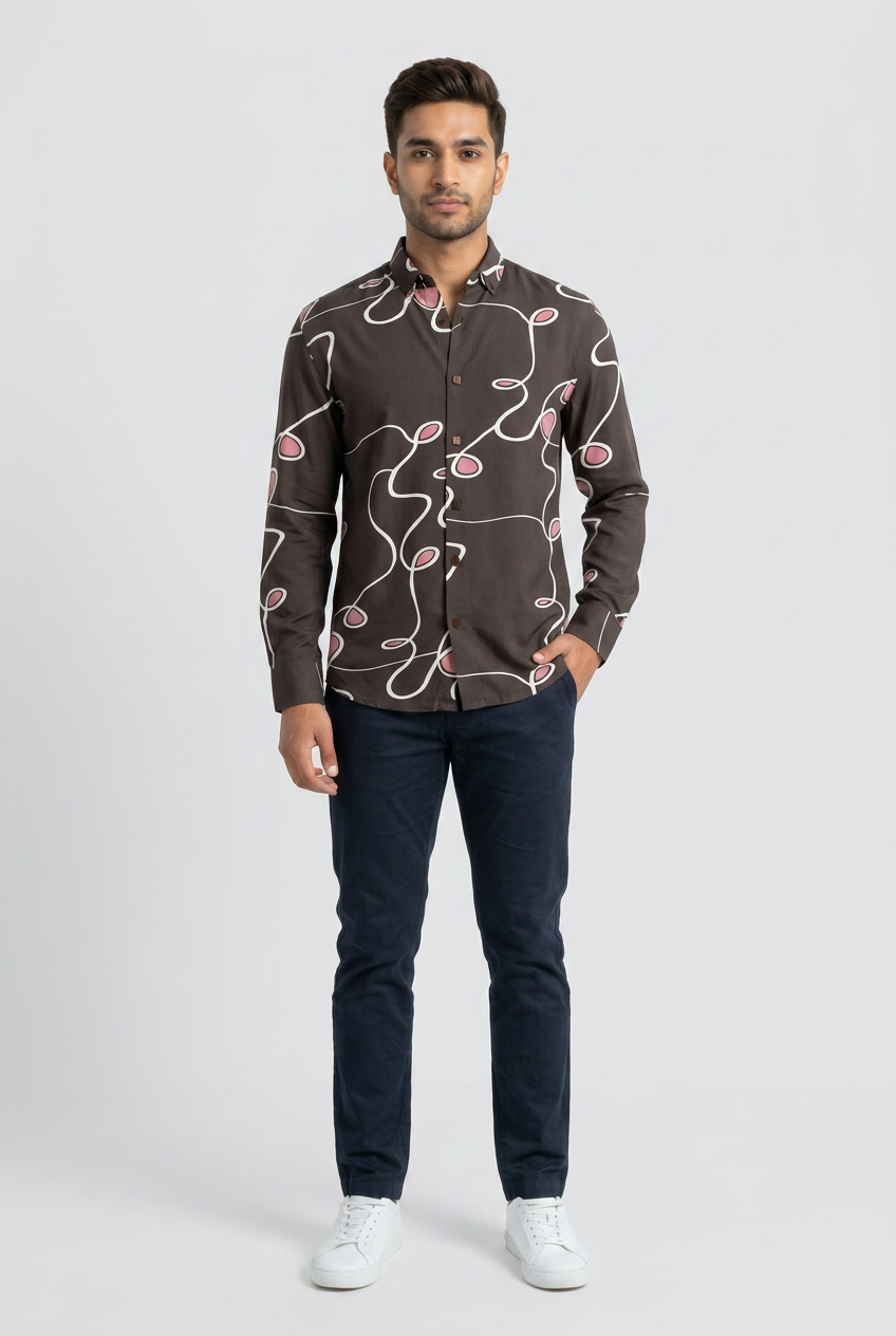 Brown Rayon Printed Shirt