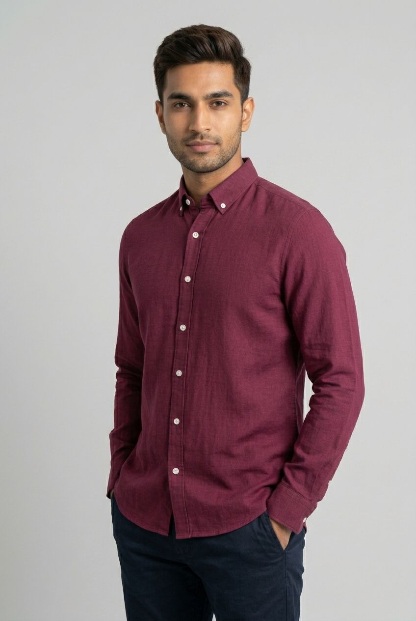 Linen Plain Slim Fit Shirt-thumbmail-8