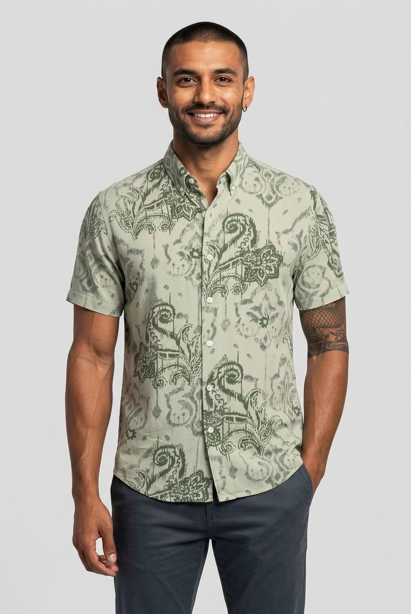 Green Rayon Printed Shirt
