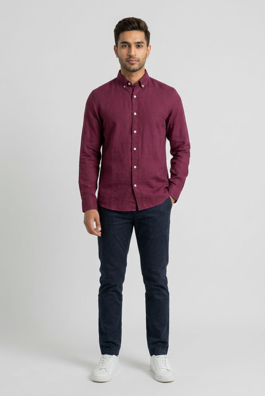 Linen Plain Slim Fit Shirt-thumbmail-9