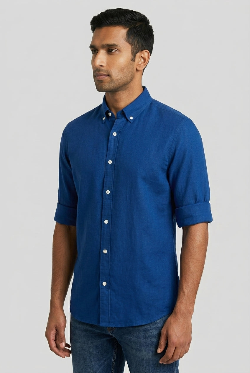 Linen Plain Slim Fit Shirt-thumbmail-3