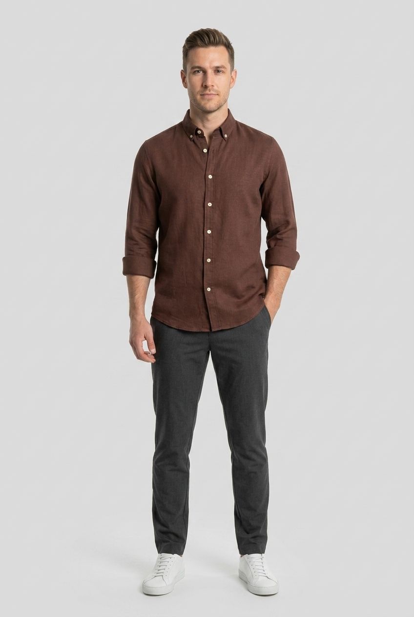 Linen Plain Slim Fit Shirt-thumbmail-17