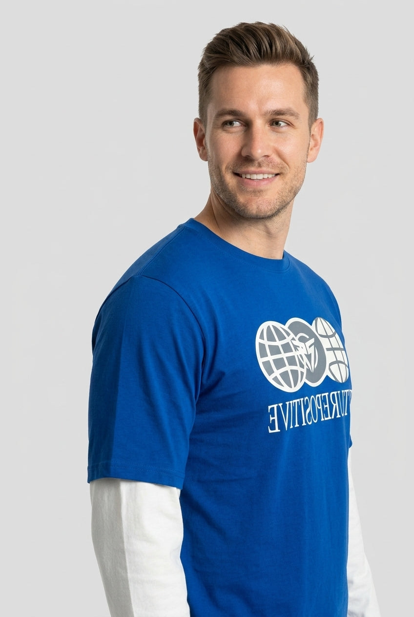 Blue Printed Drop Shoulder T-Shirt-thumbmail-5
