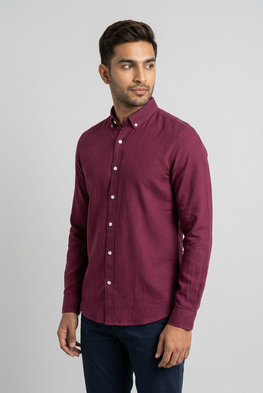 Linen Plain Slim Fit Shirt-thumbmail-10