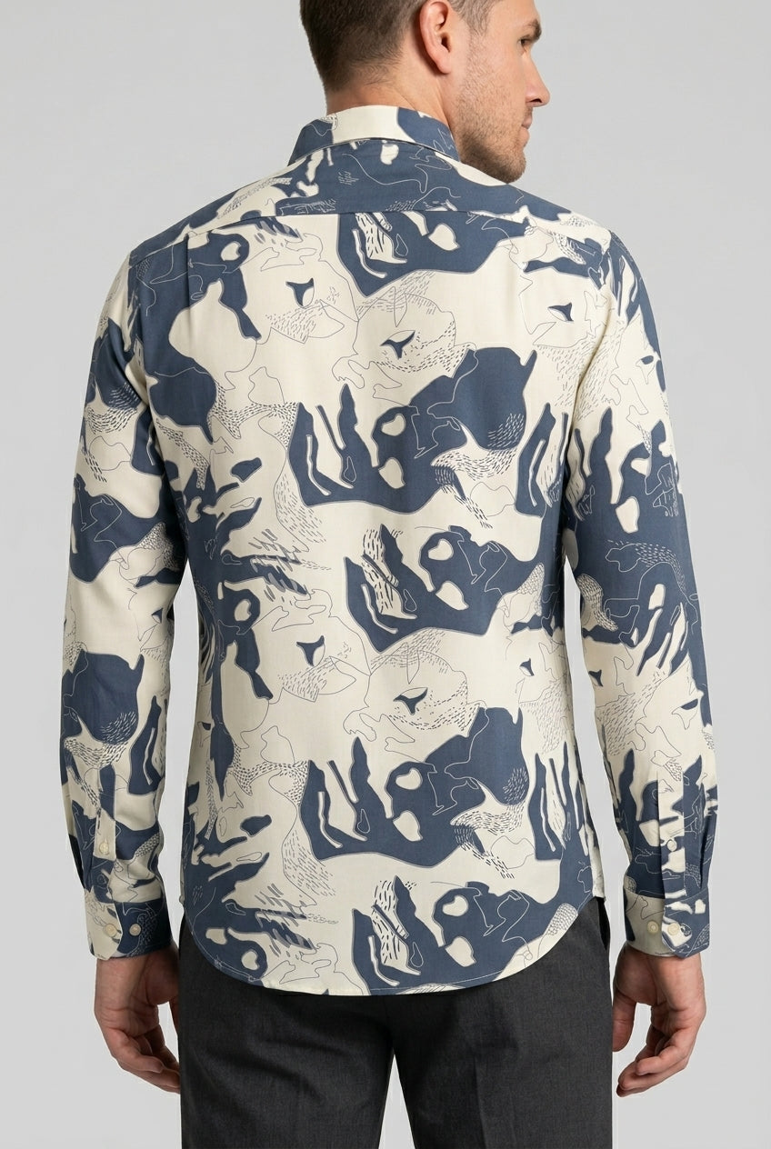 Blue & White Abstract Face Print Shirt-thumbmail-3