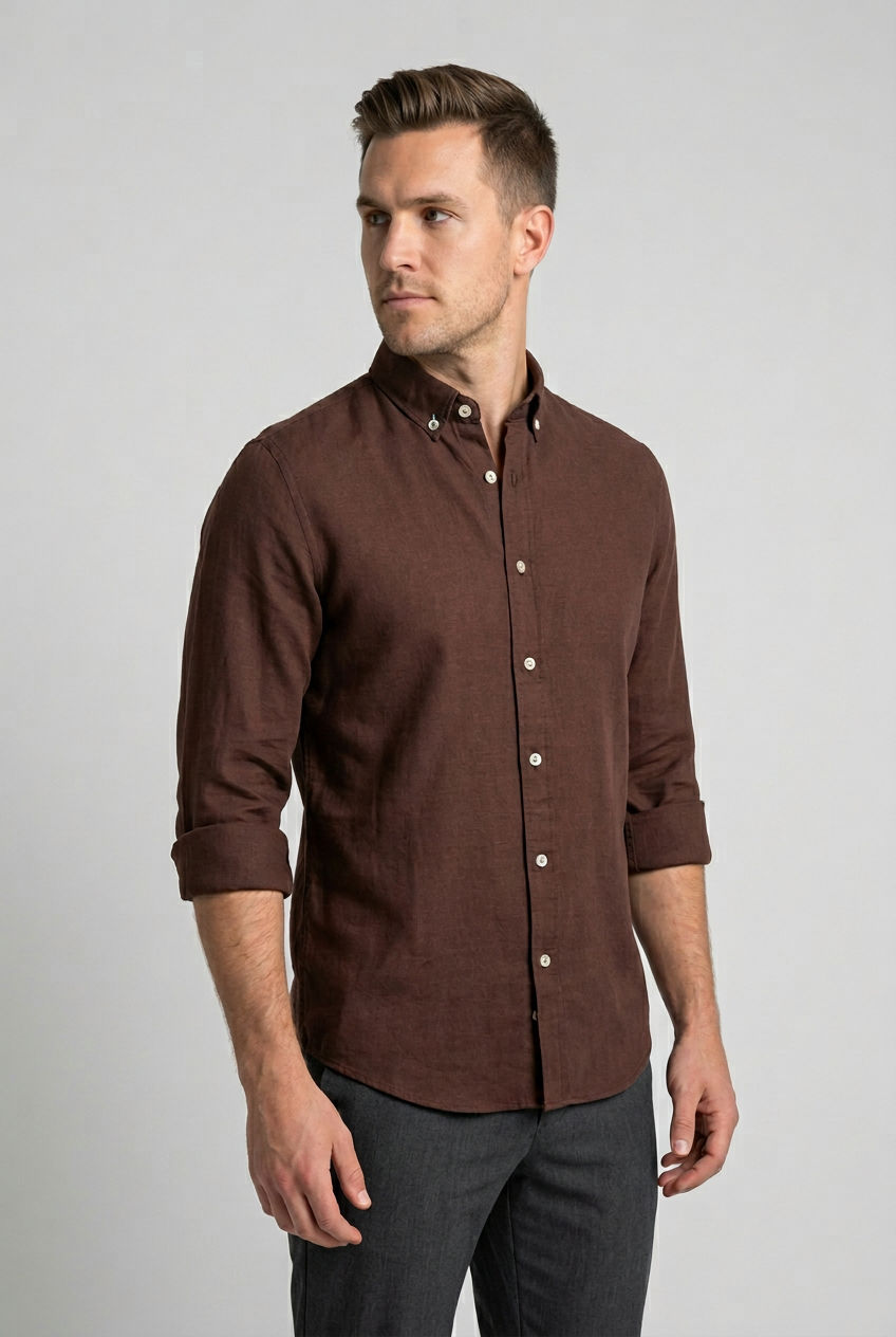 Linen Plain Slim Fit Shirt-thumbmail-14