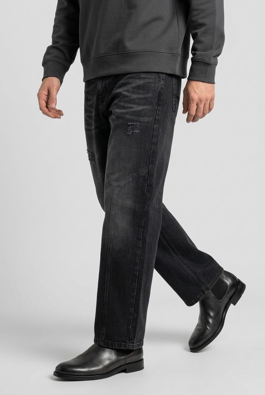 Black Denim Washed Jeans-thumbmail-2