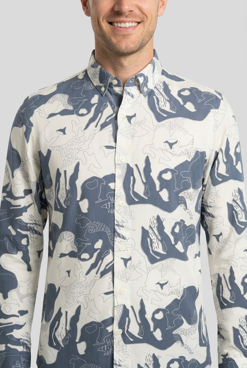Blue & White Abstract Face Print Shirt-thumbmail-4