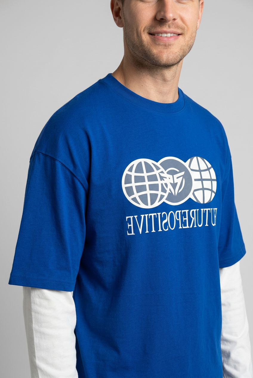 Blue Printed Drop Shoulder T-Shirt-thumbmail-6