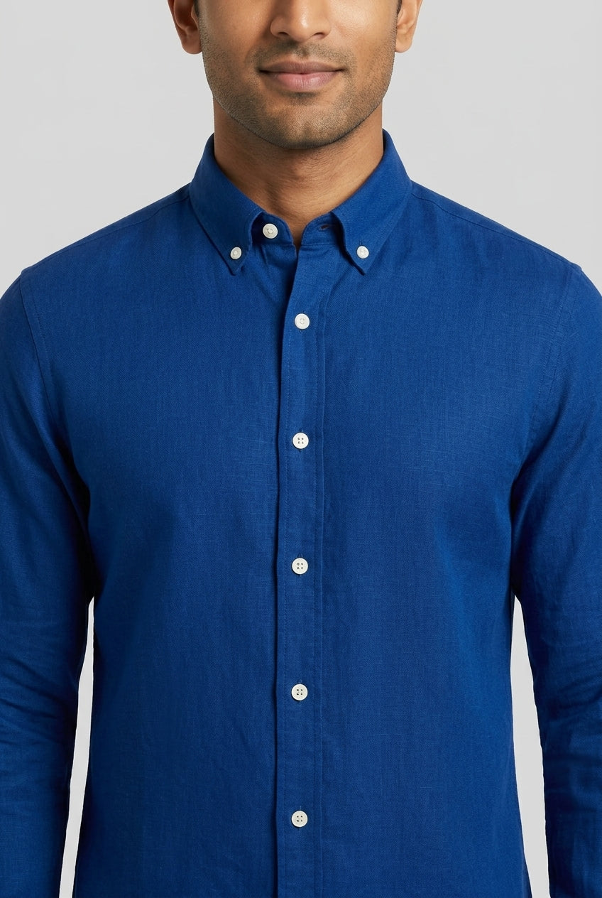 Linen Plain Slim Fit Shirt-thumbmail-5