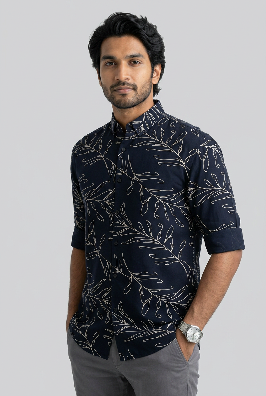 Black Rayon Printed Shirt