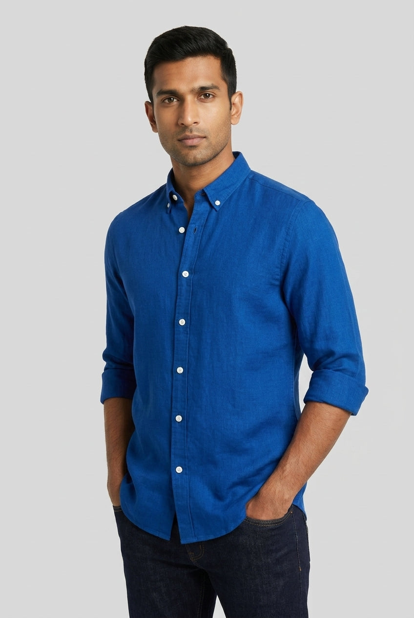 Linen Plain Slim Fit Shirt-thumbmail-6
