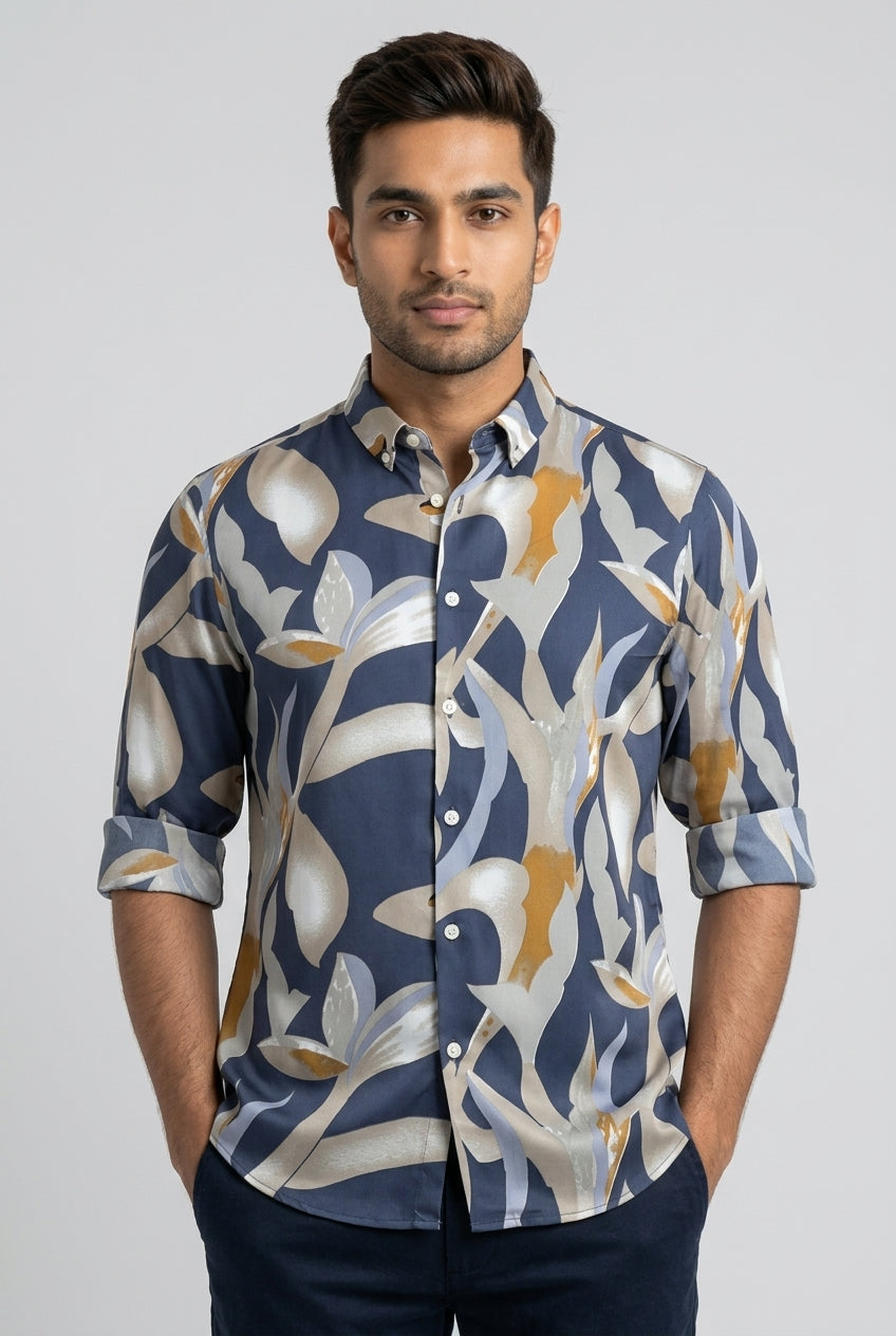 Blue Abstract Print Shirt