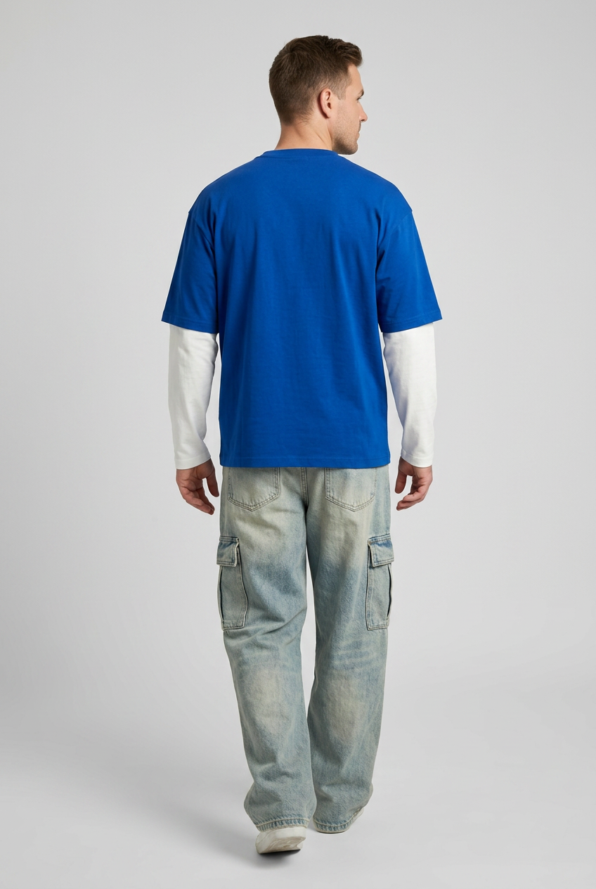 Blue Printed Drop Shoulder T-Shirt-thumbmail-8