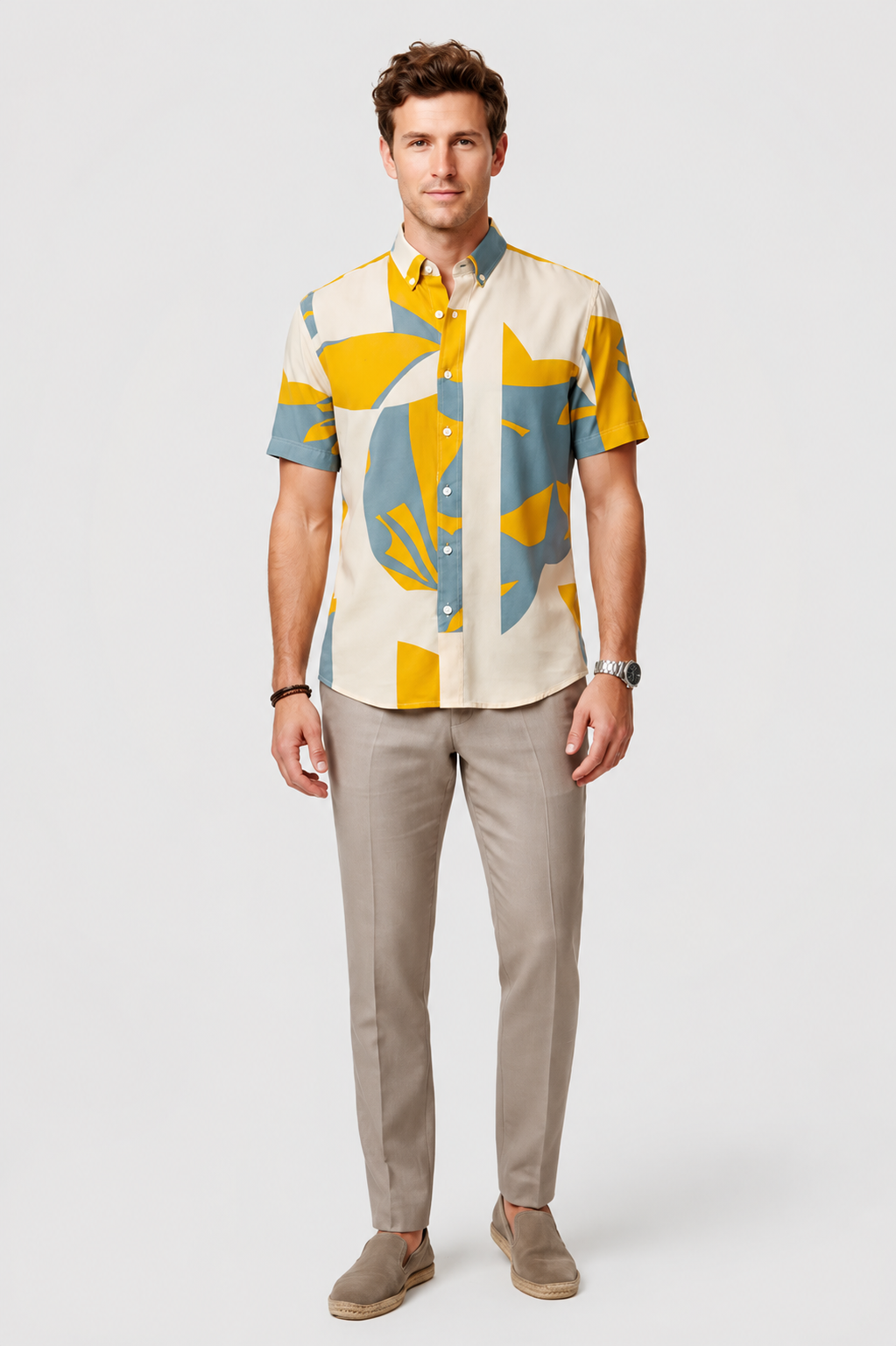 Yellow Printed Rayon Semi Slim Fit Half Sleeve Shirt-thumbmail-2