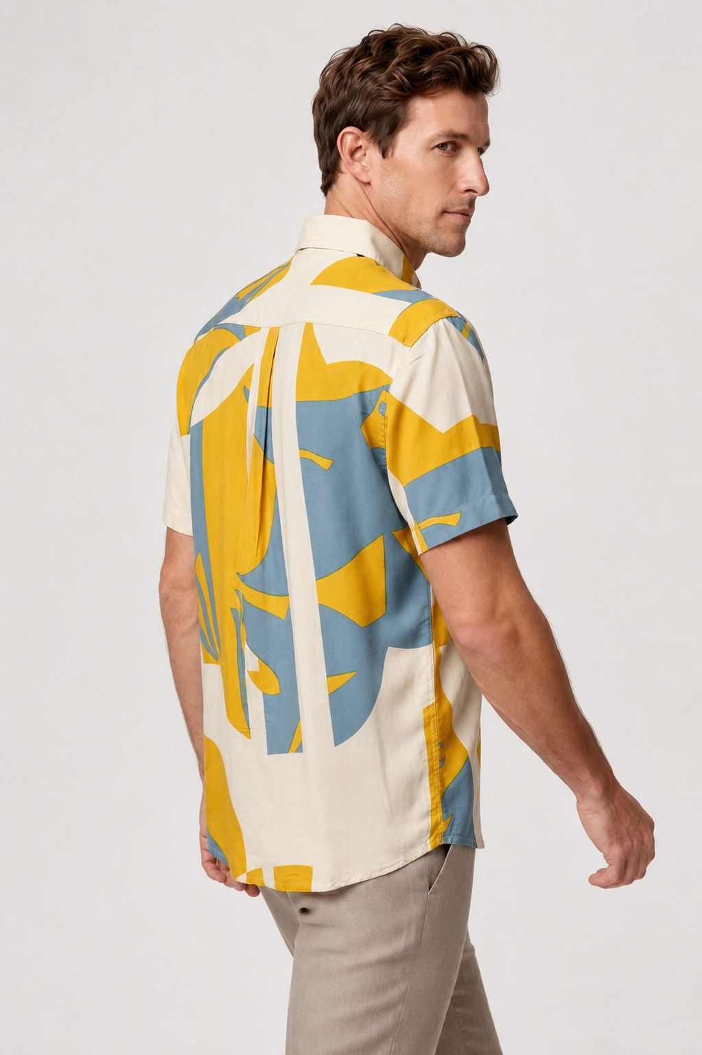 Yellow Printed Rayon Semi Slim Fit Half Sleeve Shirt-thumbmail-3