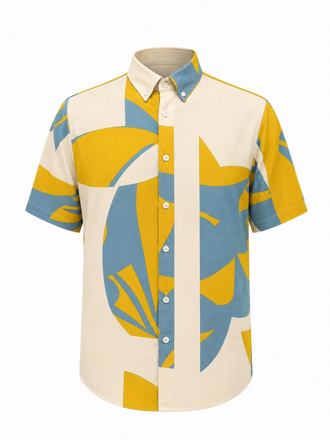 Yellow Printed Rayon Semi Slim Fit Half Sleeve Shirt