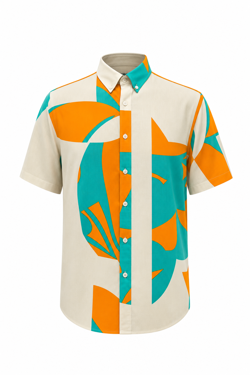 Orange Printed Rayon Semi Slim Fit Half Sleeve Shirt