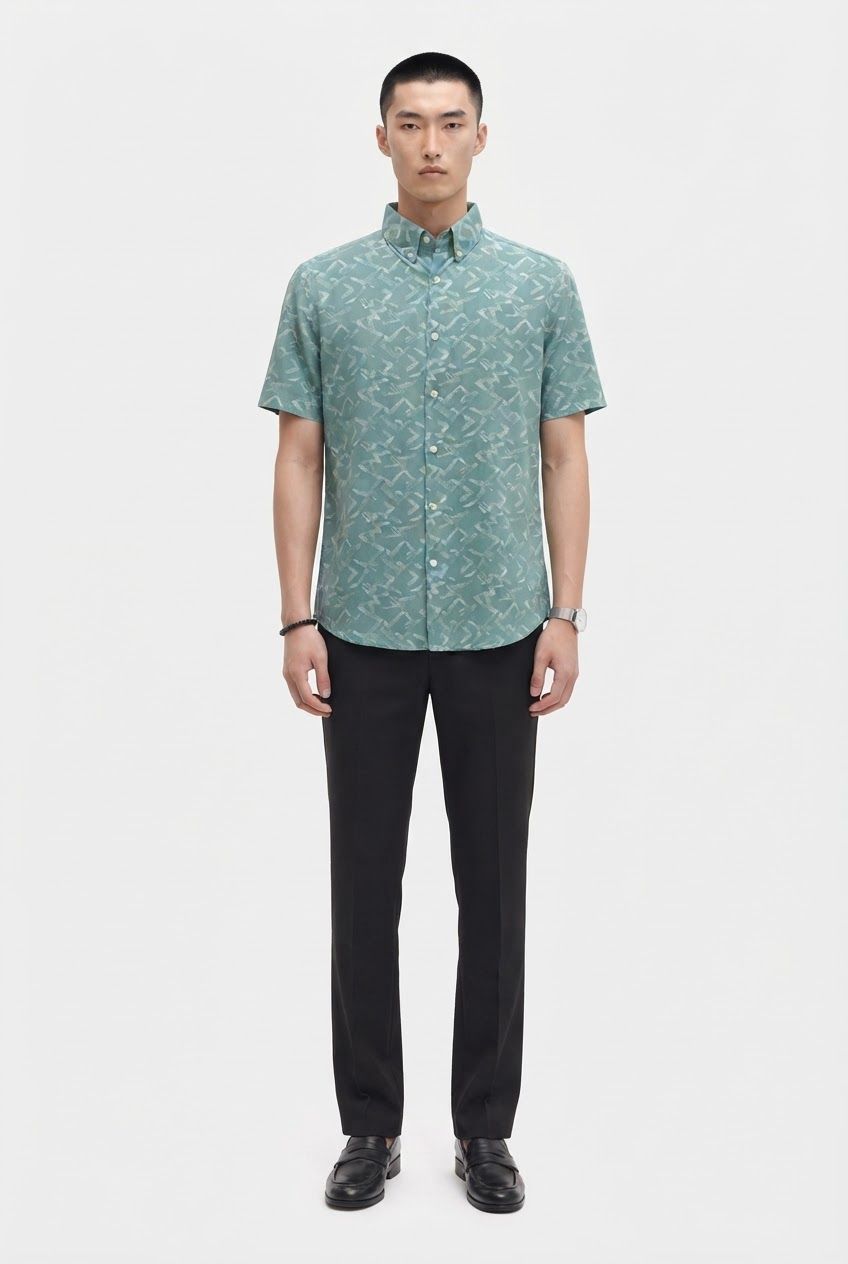Aqua Printed Rayon Semi Slim Fit Half Sleeve Shirt product image