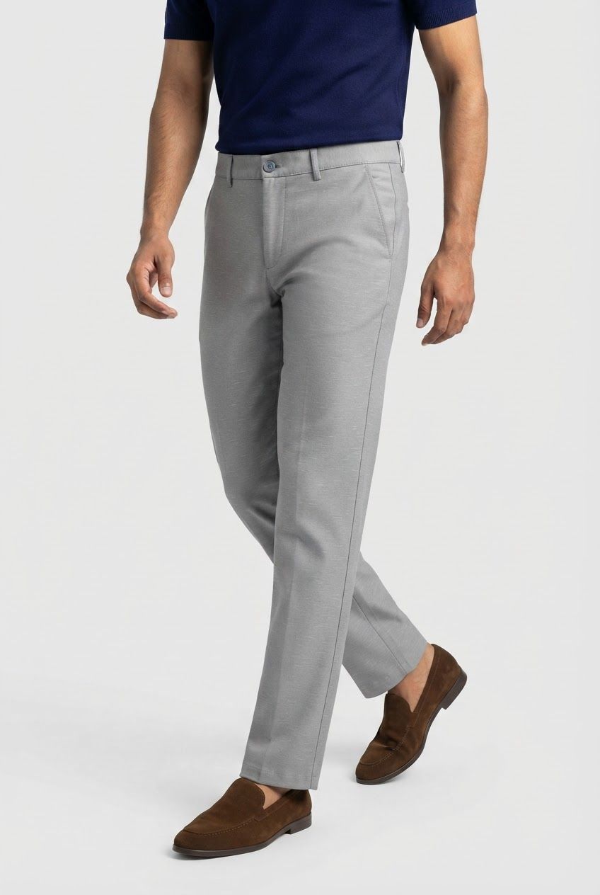 Ash Solid Cotton Semi Slim Fit Trouser product image
