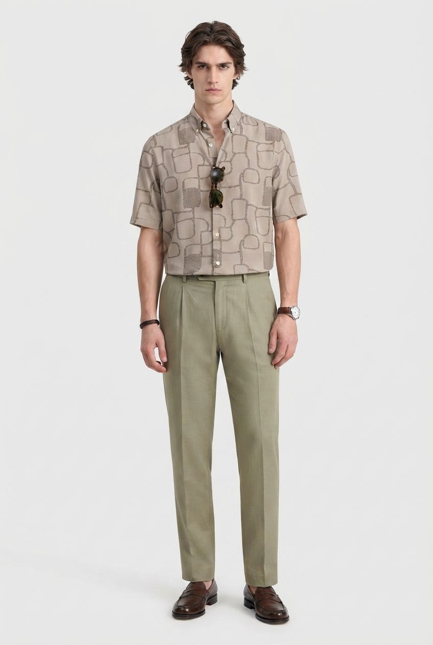 Beige Printed Rayon Semi Slim Fit Shirt product image