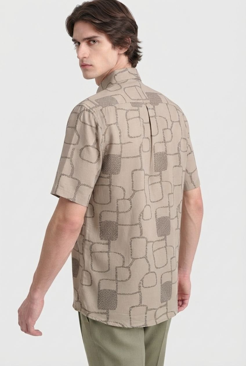 Beige Printed Rayon Semi Slim Fit Shirt product image