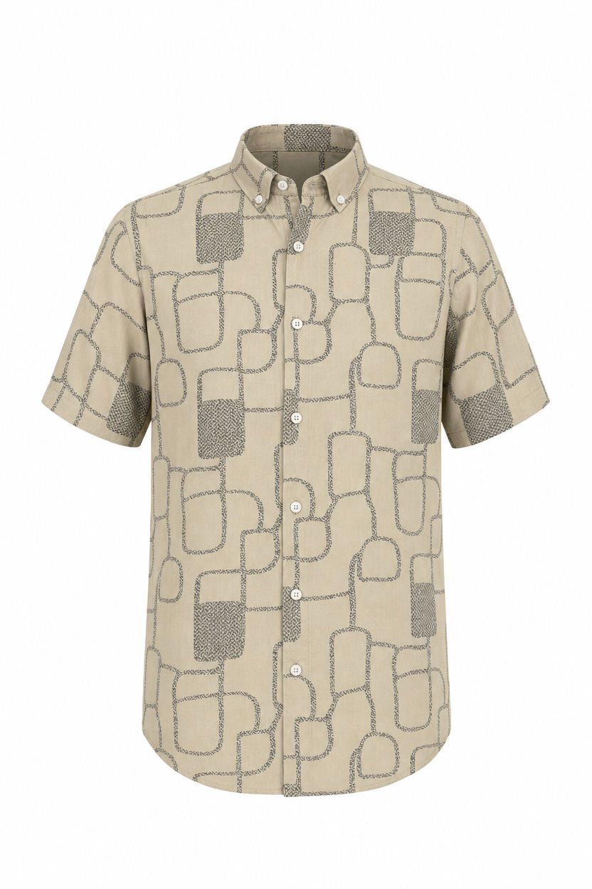 Beige Printed Rayon Semi Slim Fit Shirt product image