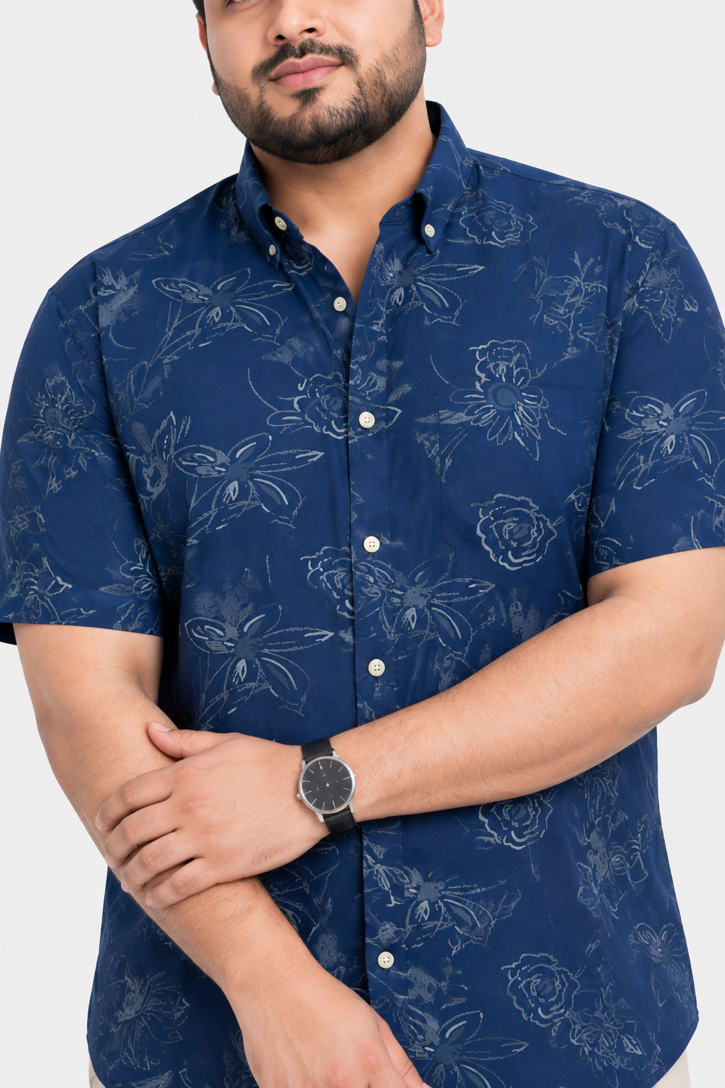 Big MEND Blue Printed Rayon Semi Slim Fit Half Sleeve Shirt product image