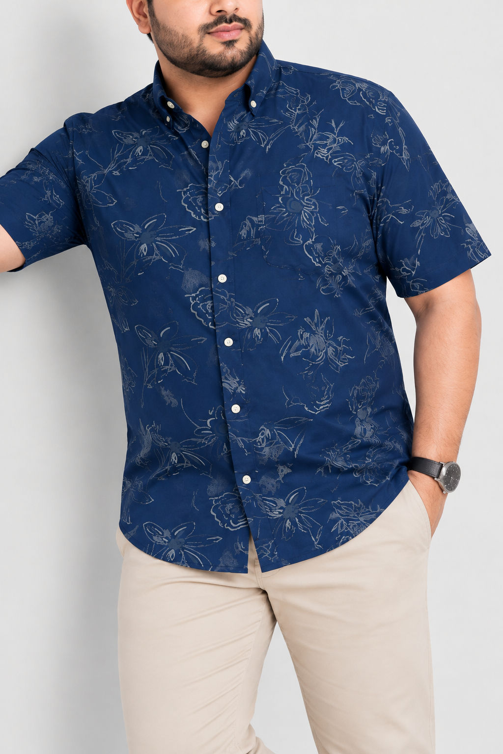 Big MEND Blue Printed Rayon Semi Slim Fit Half Sleeve Shirt product image
