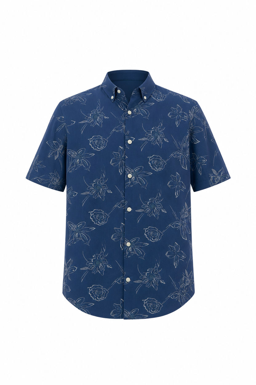 Big MEND Blue Printed Rayon Semi Slim Fit Half Sleeve Shirt product image