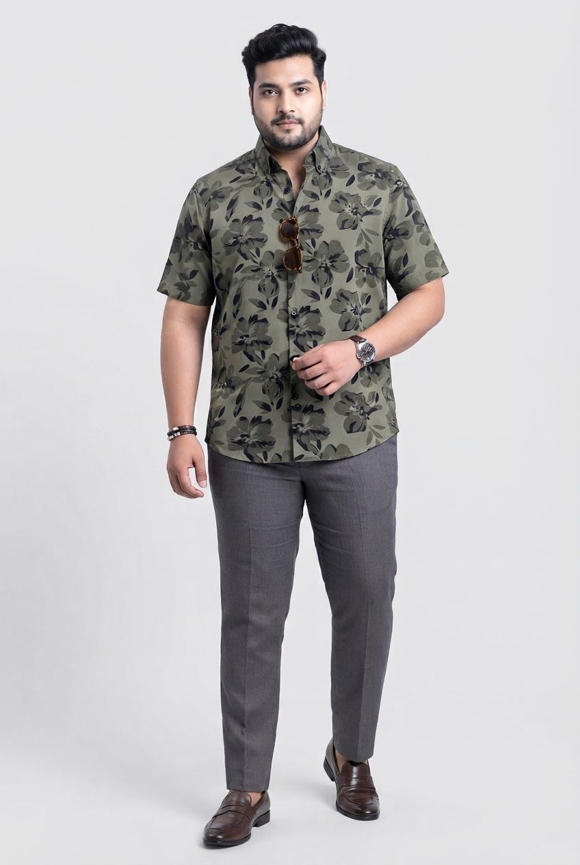 Big MEND Dark Green Printed Rayon Semi Slim Fit Half Sleeve Shirt product image
