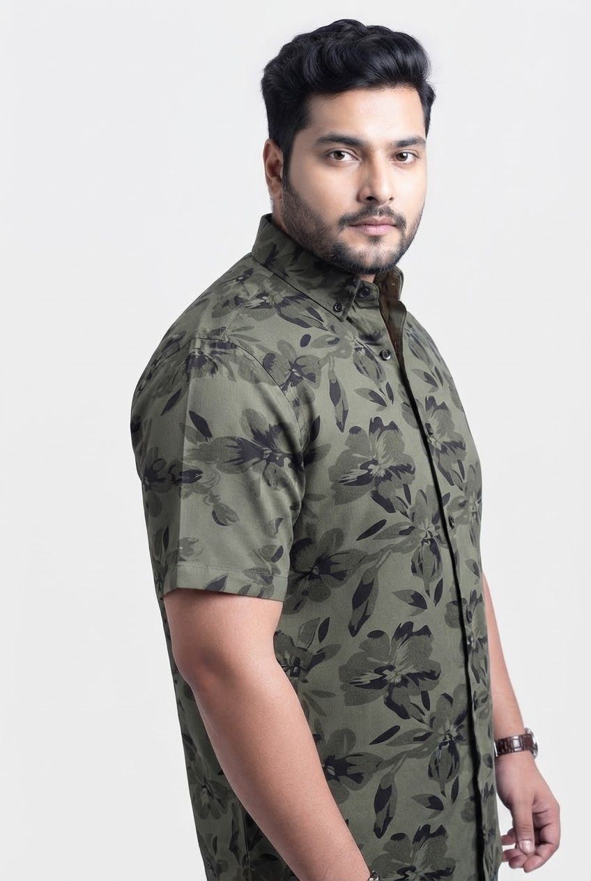 Big MEND Dark Green Printed Rayon Semi Slim Fit Half Sleeve Shirt product image