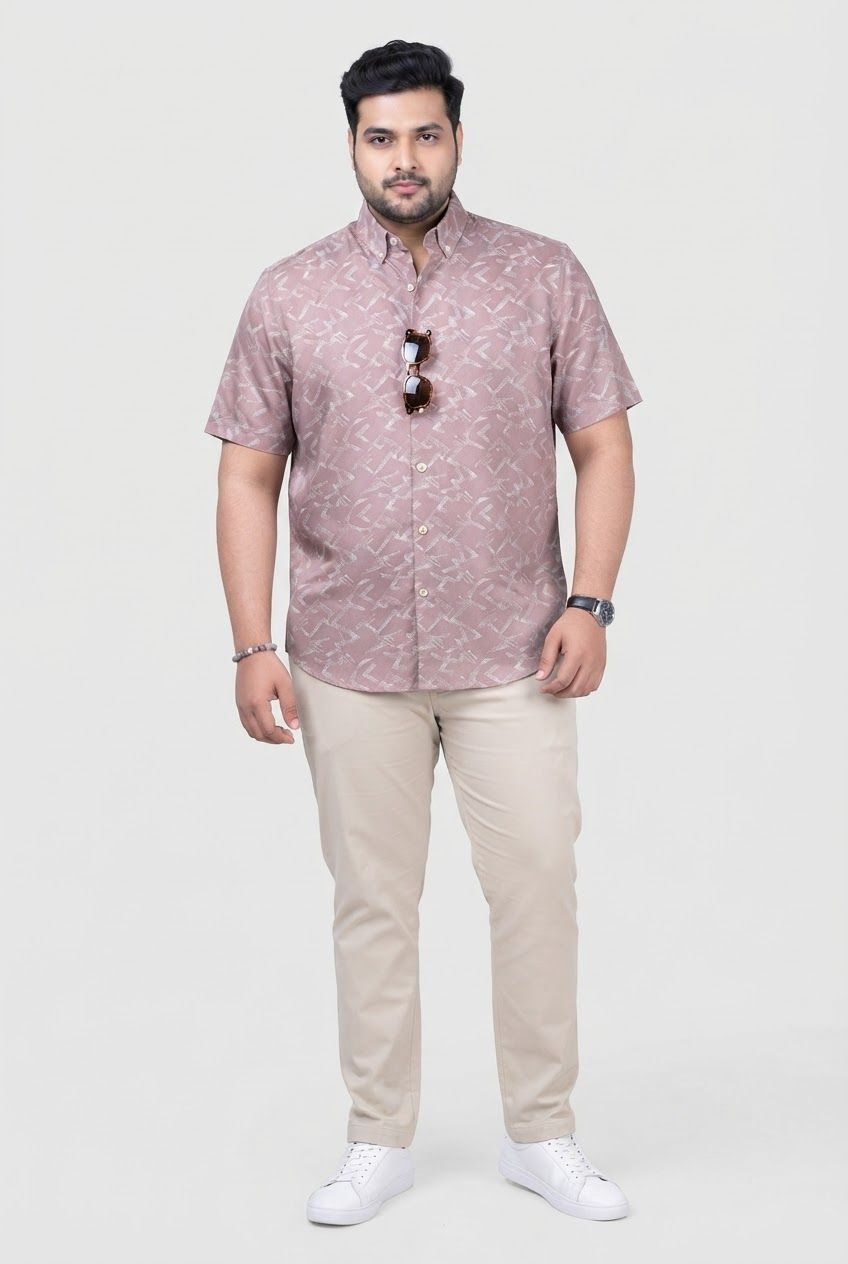 Big MEND Dusty Pink Printed Rayon Semi Slim Fit Half Sleeve Shirt product image