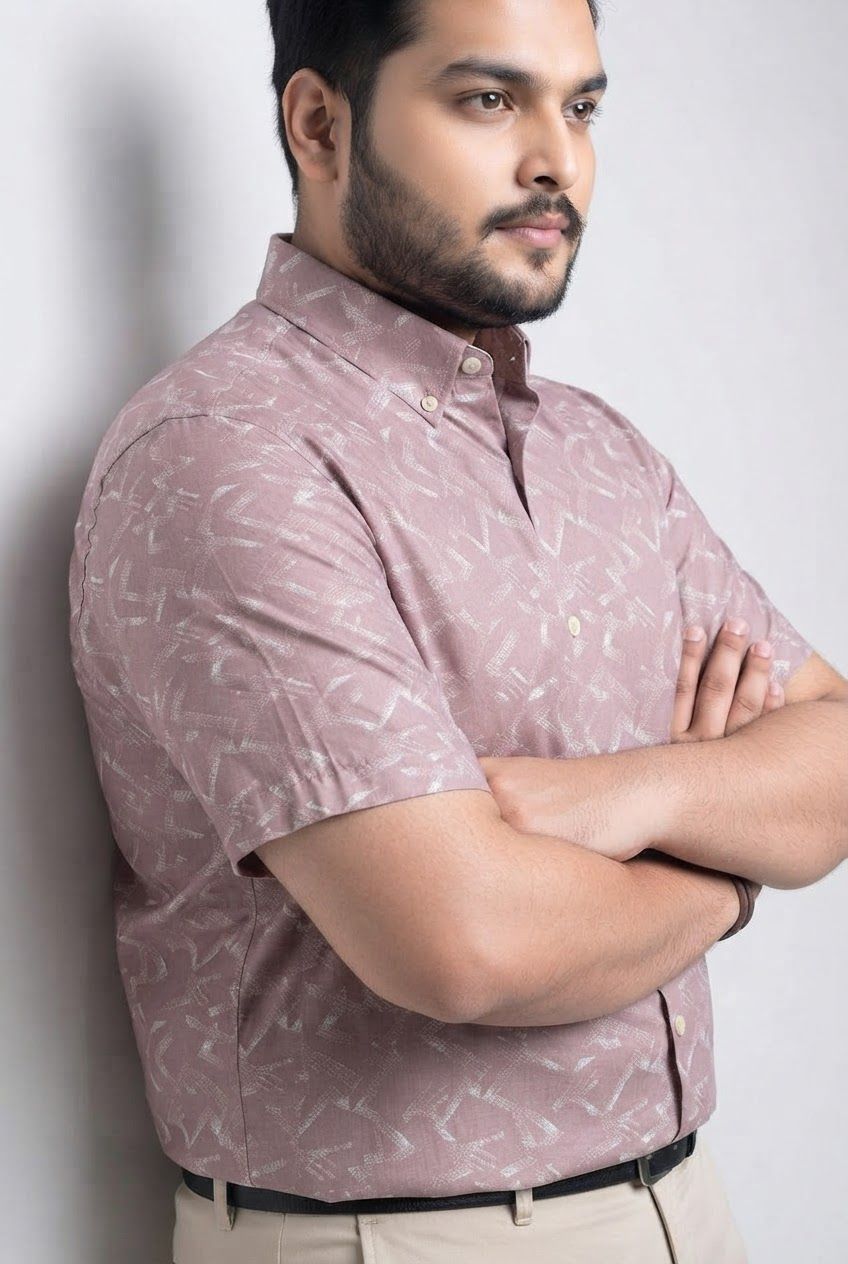 Big MEND Dusty Pink Printed Rayon Semi Slim Fit Half Sleeve Shirt product image