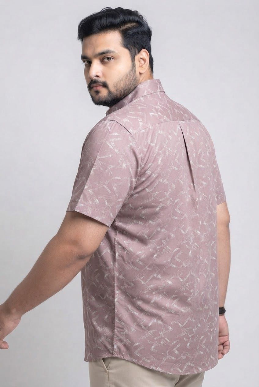 Big MEND Dusty Pink Printed Rayon Semi Slim Fit Half Sleeve Shirt product image