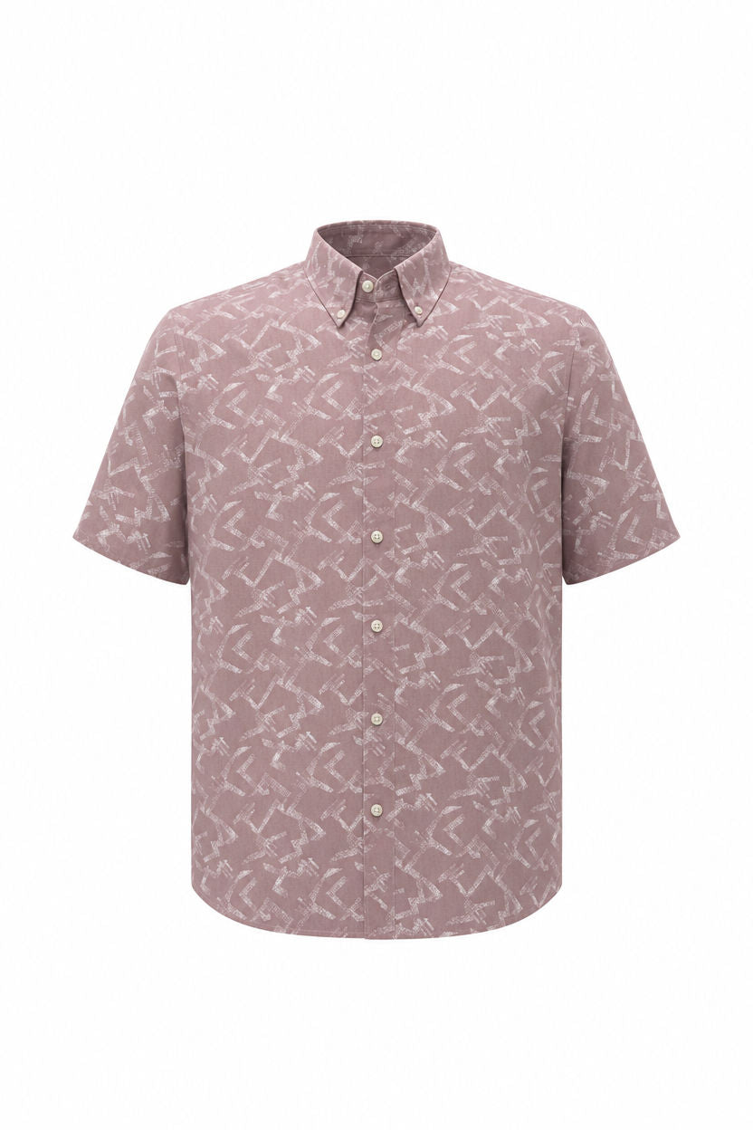 Big MEND Dusty Pink Printed Rayon Semi Slim Fit Half Sleeve Shirt product image