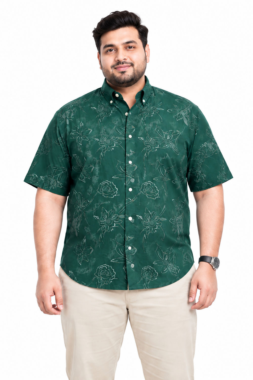 Big MEND Green Printed Rayon Semi Slim Fit Half Sleeve Shirt product image